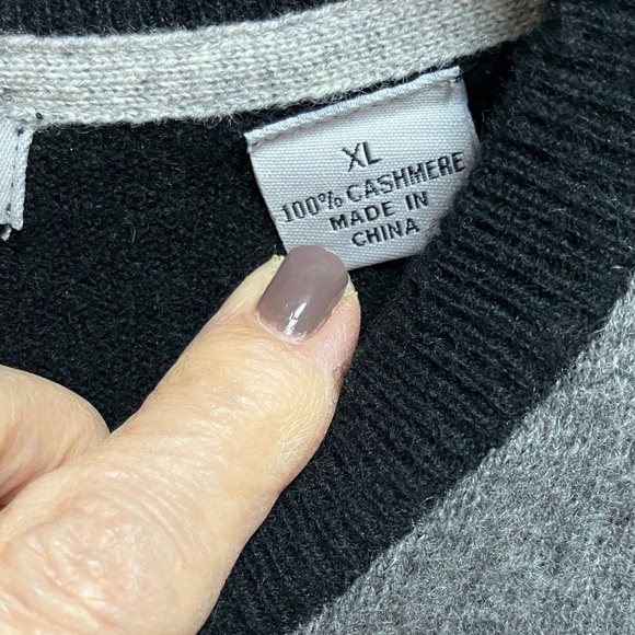 Men's XL 2 Ply 100% Cashmere Graphic Square Black Tan Gray Crew Neck Sweater - Picture 6 of 14